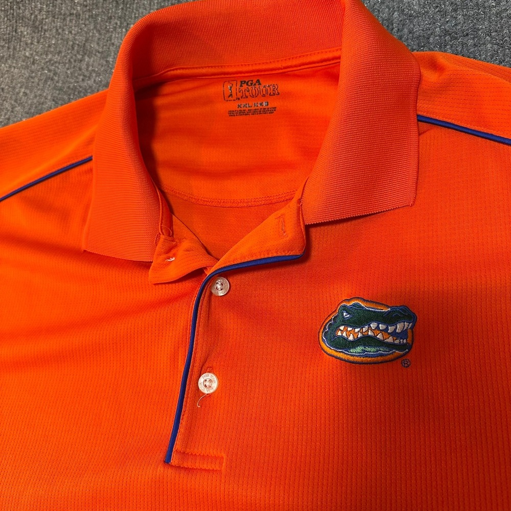 PGA Tour Florida Gators Mens XXL Orange Performance Golf Polo Shirt Blue Trim - Picture 3 of 5